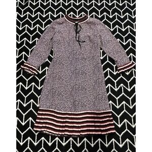 Boden Lara Pleat Dress Black White Dot Pink Purple Stripe Hem & Cuff Women 6 L